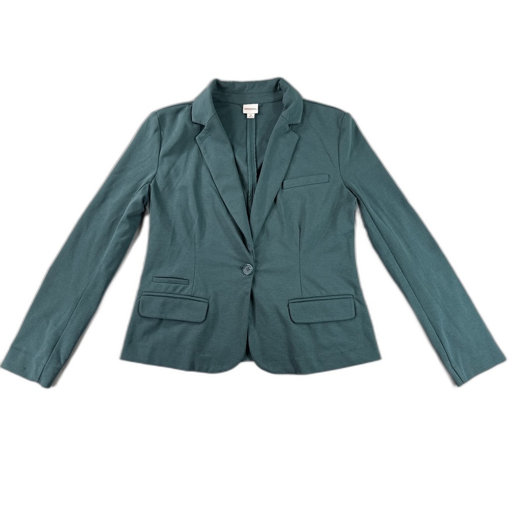 Merona Tailored Blazer M Teal Polyester Fit Notch Lapel Long Sleeve Single Solid